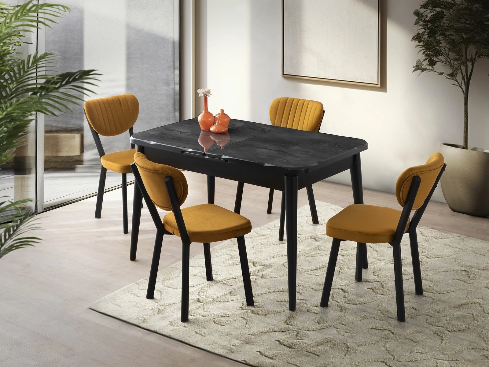 Tavolinë ngrënie me zgjatje, ngjyrë e zezë, Skye Decor, Crea - 2941