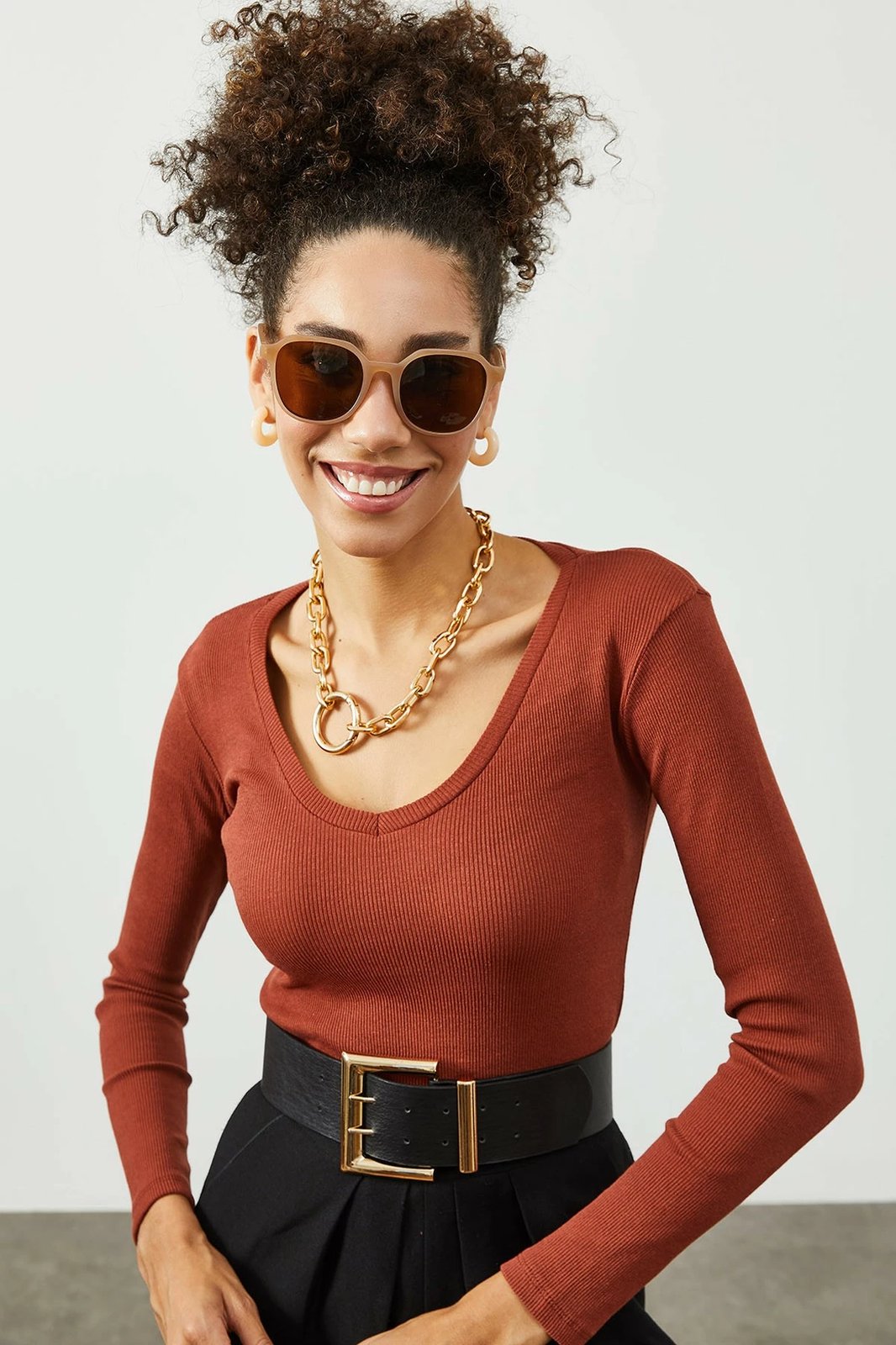 Bluzë për gra Jumeon, ngjyrë e kuqe tullë, X2240