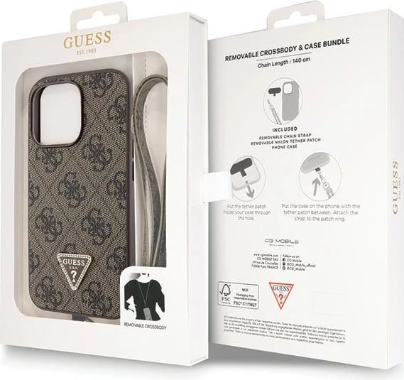 Mbështjellës Guess Crossbody 4G Metal Logo për iPhone 13 Pro/13, Kafe me rrip