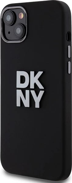 Mbështjellës DKNY Liquid Silicone Metal Logo për iPhone 15 Plus / 14 Plus, e zezë