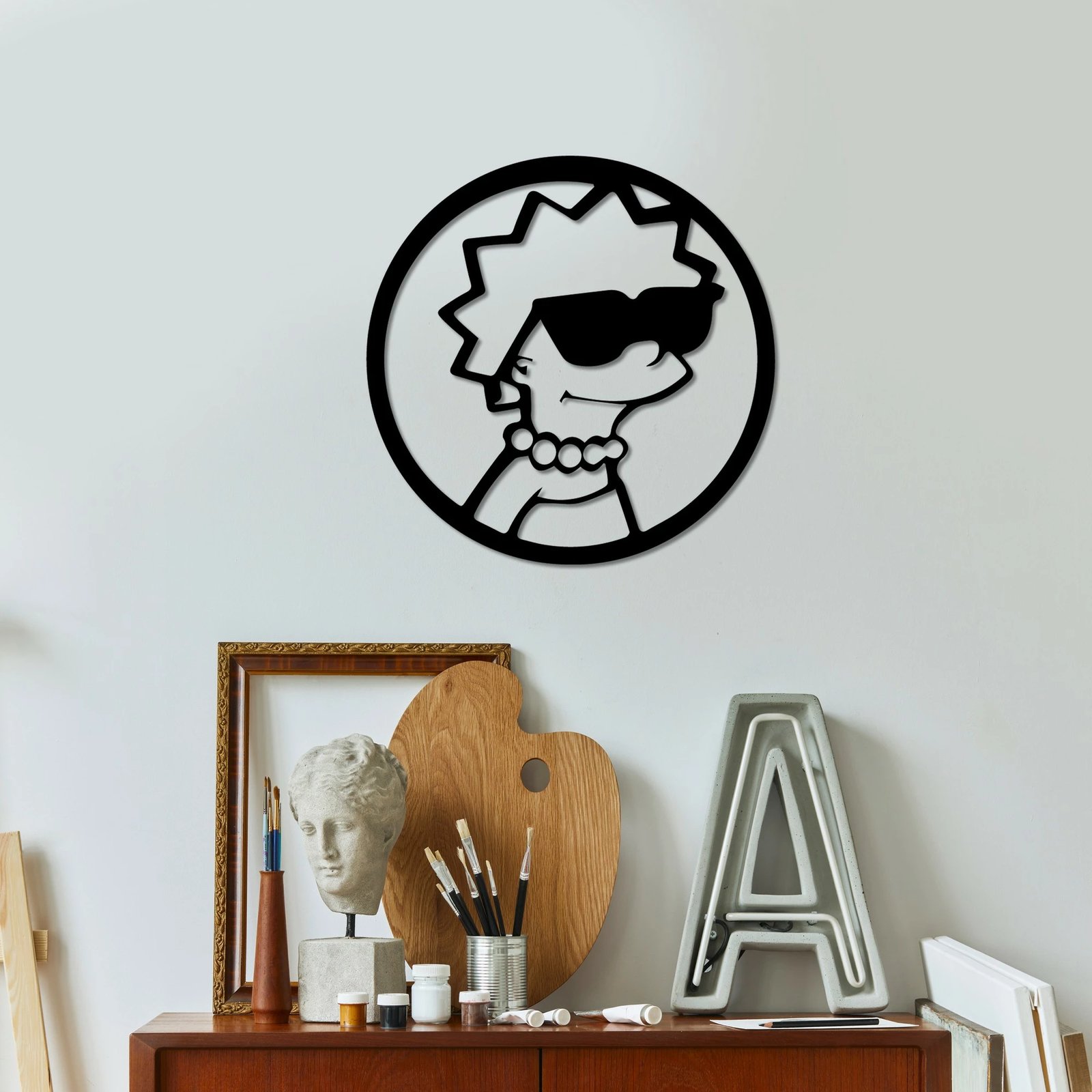 Aksesor metalik dekorativ për mur, Wallity Sımpson 5, ngjyrë e zezë, 33x33cm