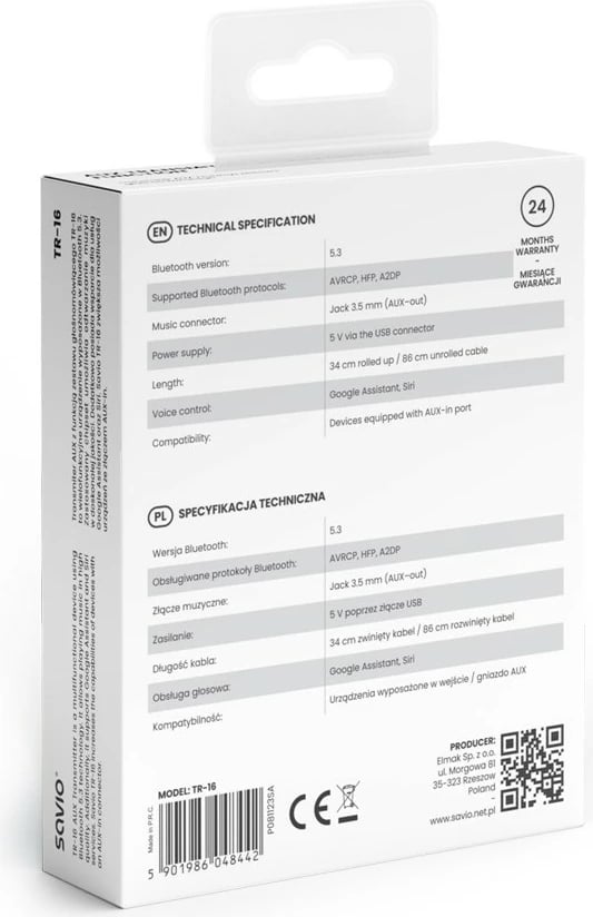 Transmetues AUX me Bluetooth Savio TR-16, i zi
