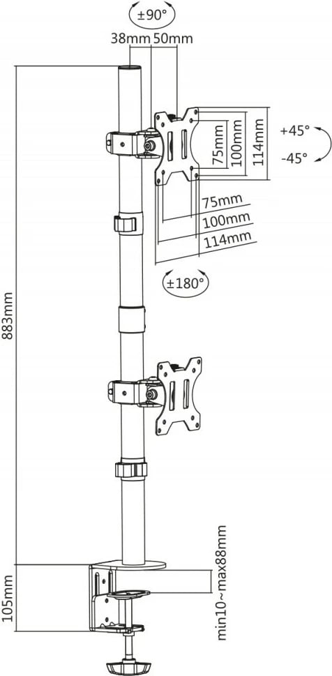 Kasë tavoline për 2 monitorë Digitus DA-90438, montim vertikal, deri 32", e zezë mat