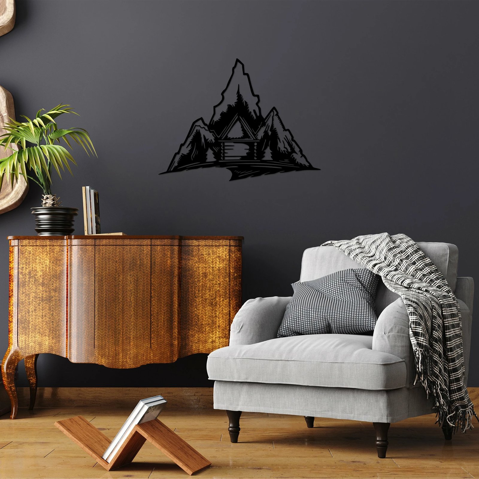 Aksesor dekorativ metalik për mur Wallity, Everest, ngjyrë e zezë, 52x70cm