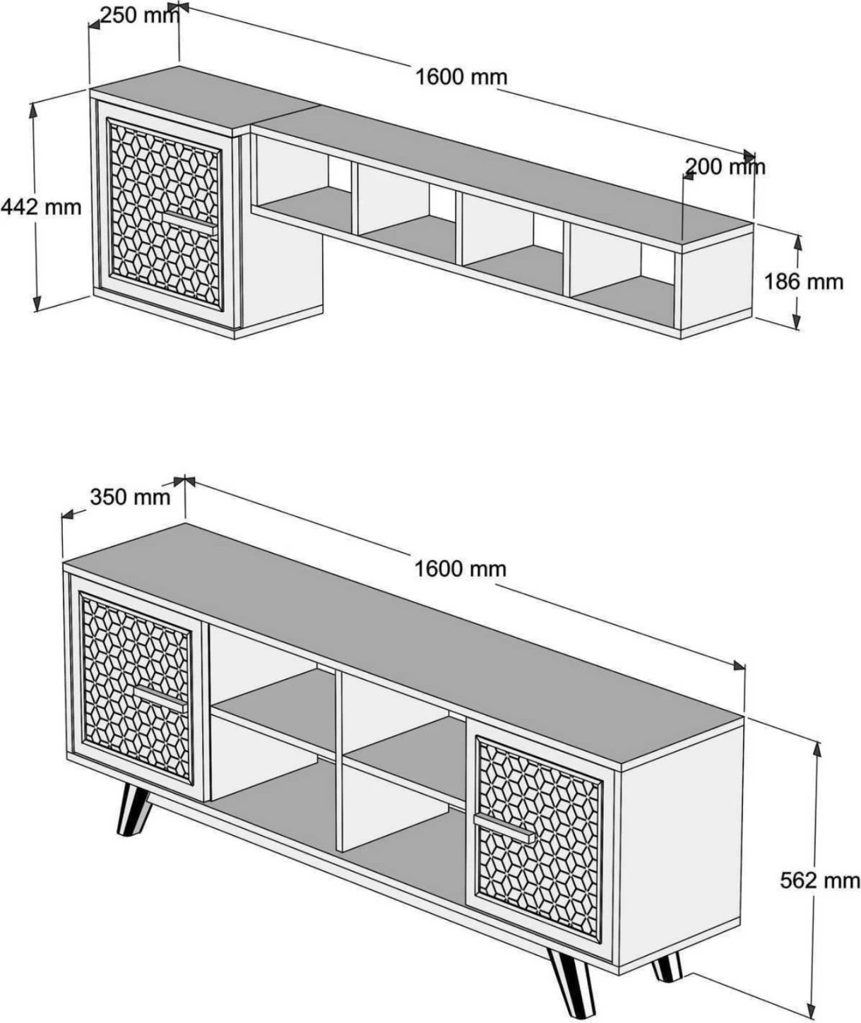 Set mobiljesh për TV, ngjyrë arre dhe blu, FH9513.02, 160x35x56.2H cm