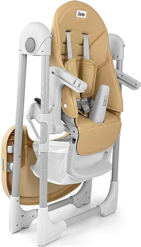 karrige e lartë për ushqim, Milly Mally Bueno, 7 nivele lartësie, shpinore reclinueshme, rripa 5-pikësh, deri 15 kg, 6–36 muaj, bezhë