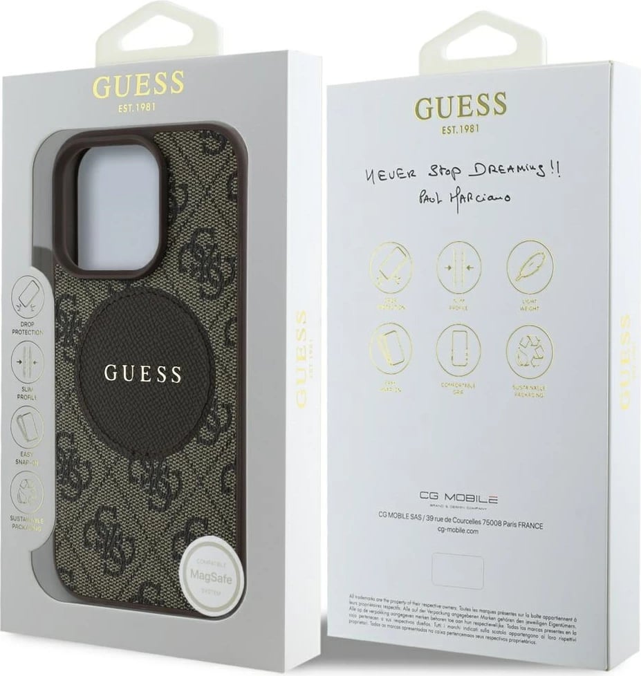 Mbështjellës Guess 4G Circle Classic Logo MagSafe për iPhone 16 Pro, Kafe