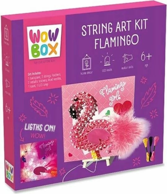Set kreativ String Art Flamingo Tm Toys WOW BOX, me llambë LED, multikolor