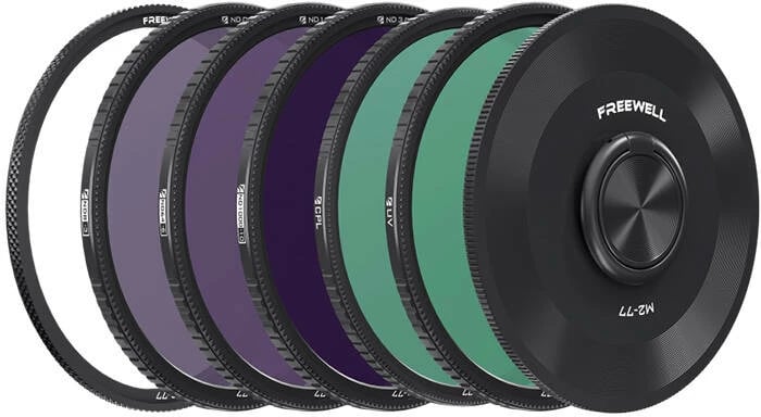 set filtre magnetike për lente, Freewell M2 FW-77M2-5PACK, 77mm Quick Swap, ND8/ND64/ND1000/CPL/UV, me adapter magnetik dhe paraventil, set 5 copë