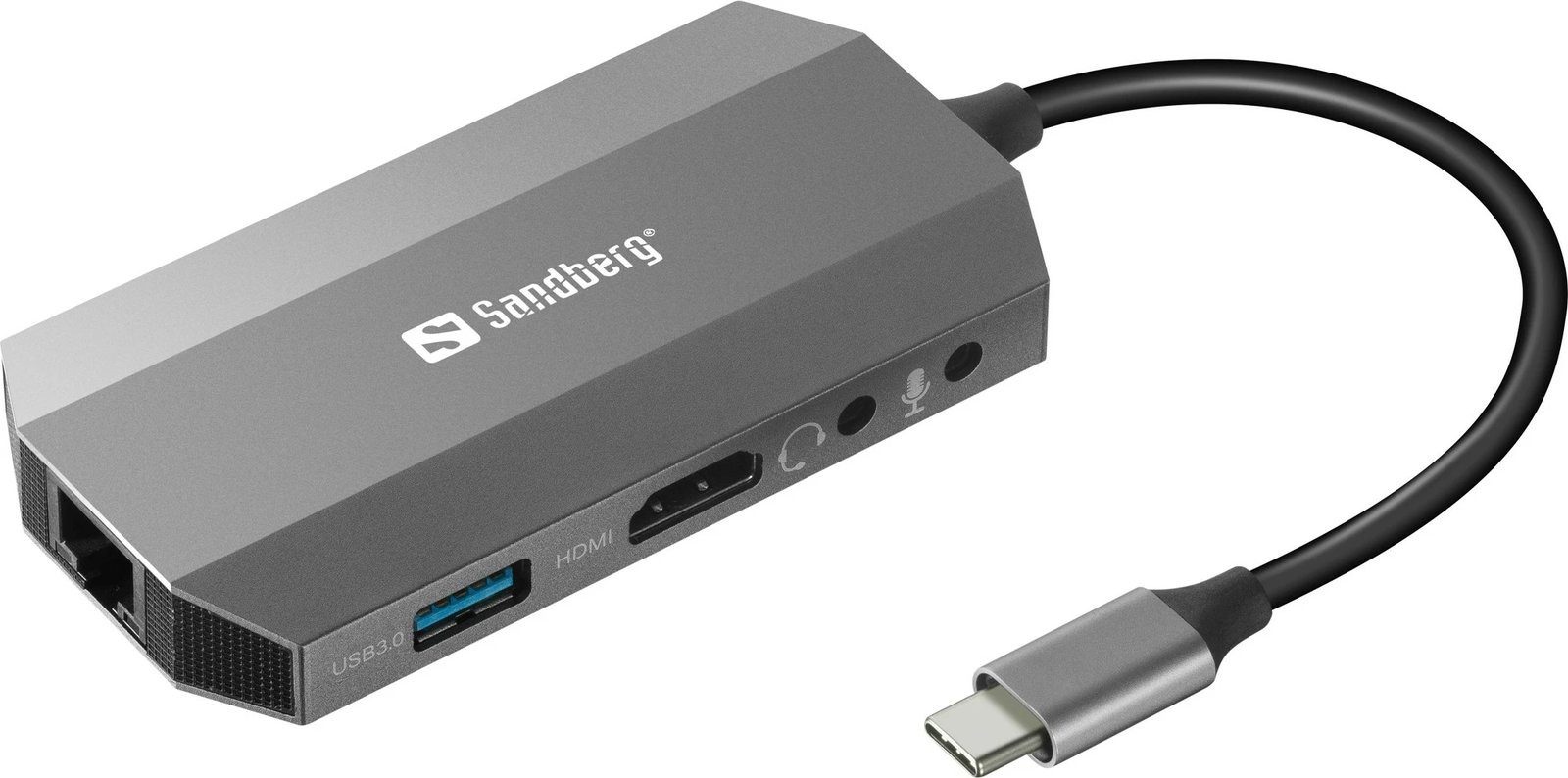 Dock udhëtimi Sandberg USB-C 6in1, Wired, USB 3.2 Gen 1 (3.1 Gen 1) Type-C, 100 W, Gri
