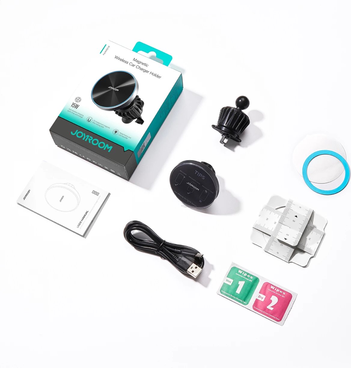 Mbajtës magnetik për veturë Joyroom JR-ZS240 Pro me karikues wireless 15W, i zi