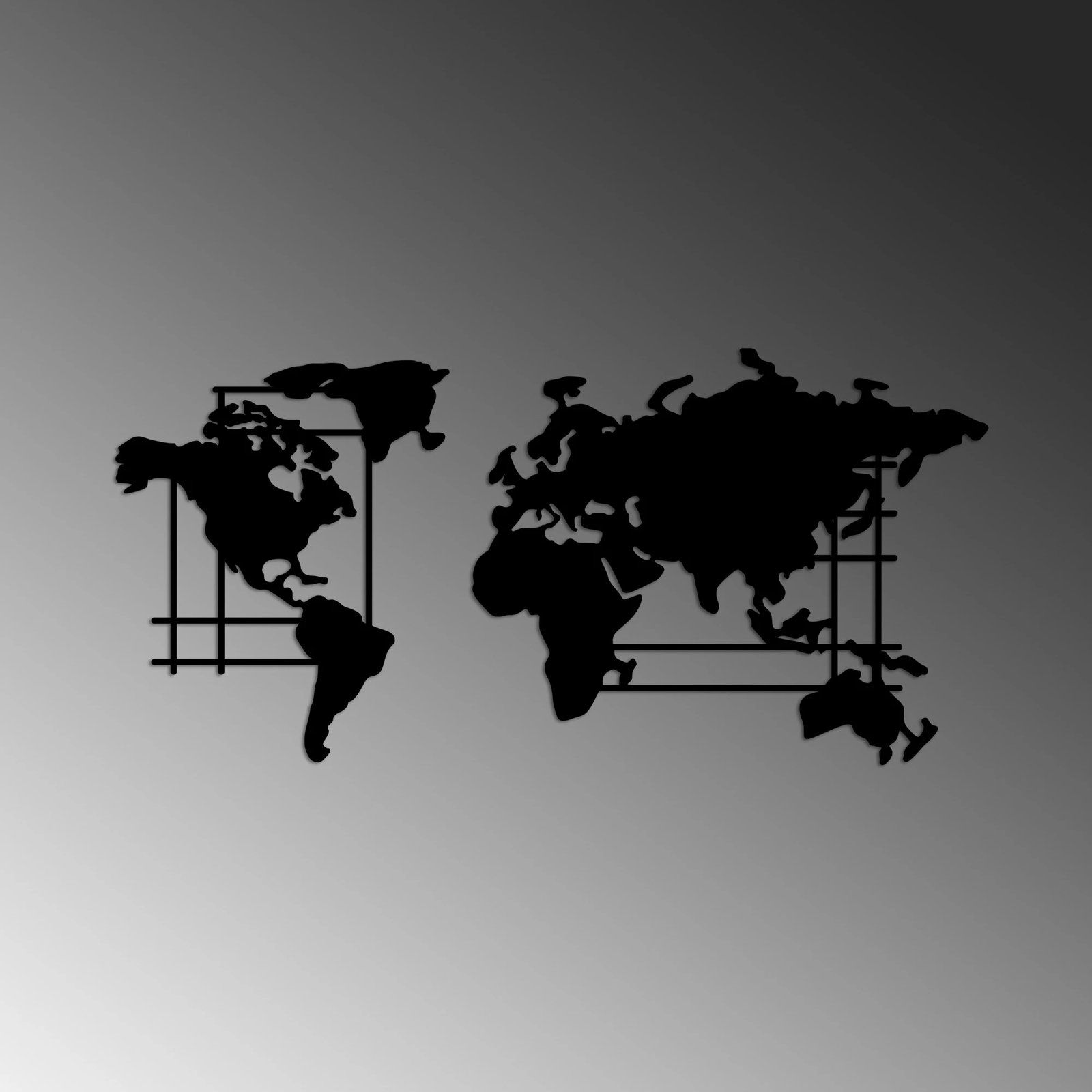 Aksesor dekorativ metalik për mur, hartë bote, Wallity, ngjyrë e zezë, madhësia M