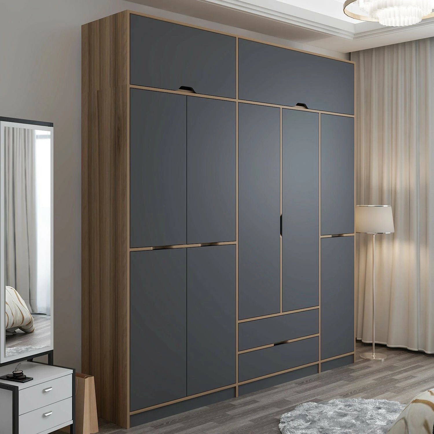 Dollap rrobash Skye Decor, Elina, anthracite-dore, 232x253x52cm