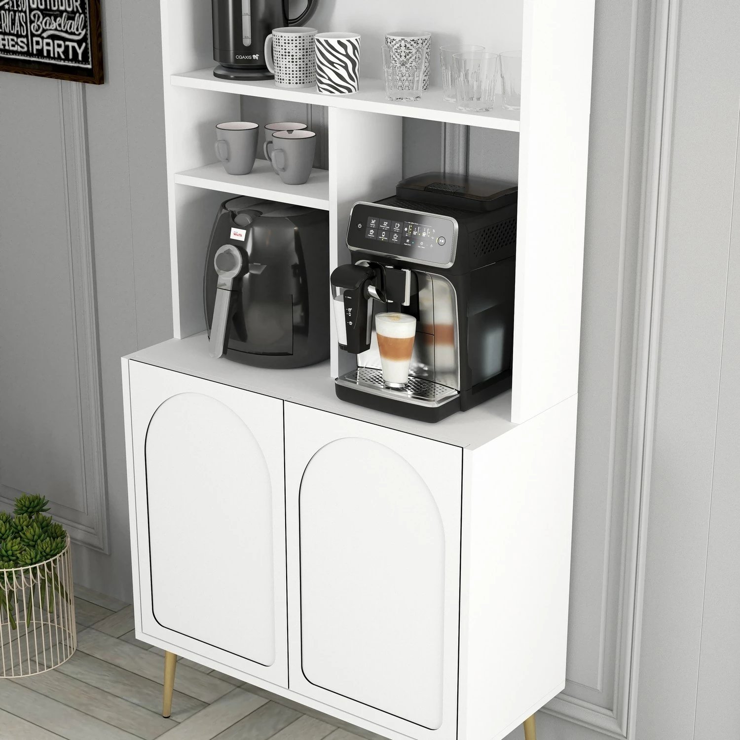 Dollap për kafe, Skye Decor, Lyon 80, i bardhë, i artë