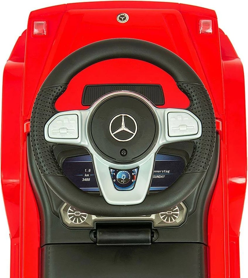 makinë lodër shtytëse për fëmijë, Milly Mally, Mercedes G350d, timon me tinguj, rrota para rrotulluese, sedilje me hapësirë, 12-36 muaj, 25 kg, e kuqe