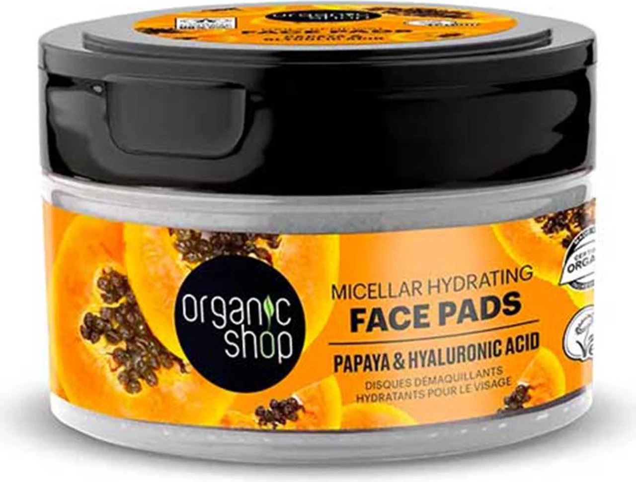 Disqe micellare për fytyrë Organic Shop Papaya & Hyaluronic Acid unisex, 20 copë