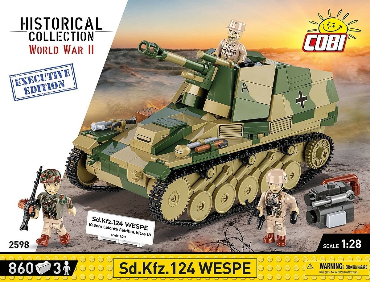 Set blloqesh ndërtimi, Cobi, COBI-2598 Sd.Kfz.124 Wespe 1:28, 860 pjesë, Executive Edition, me figura, kamuflazh jeshil-rërë