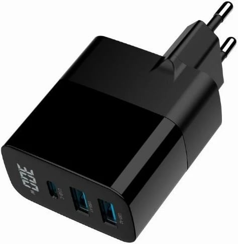Karikues muri Gembird TA-UC-PDQC30LCD-BK-02, 30W, 3 porta USB, Ekran LCD, i zi