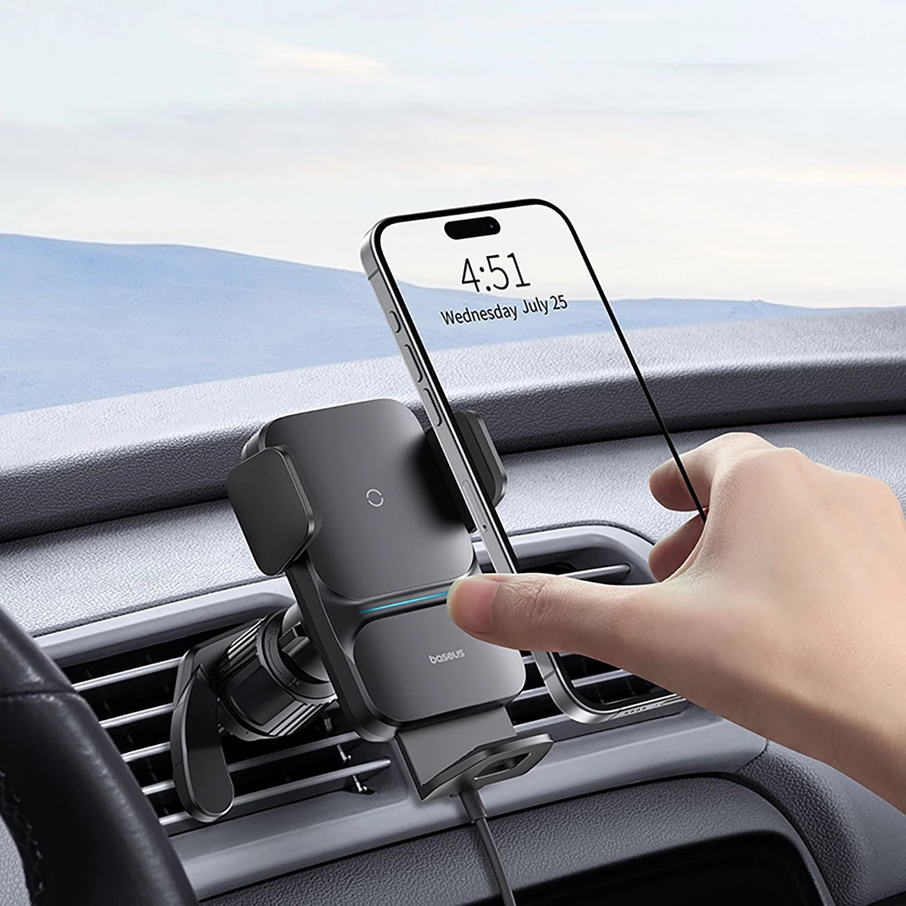 Mbajtës automatik Baseus Wisdom CGZX000001 me karikues wireless 15W, për grilë, i zi