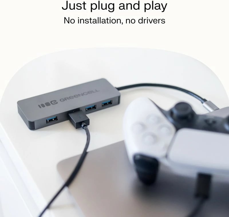 HUB USB-C, Green Cell, HUB-GC-C4A, 4x USB-A 3.0 deri 5 Gb/s, kabllo e integruar 15 cm, argjendtë/zezë