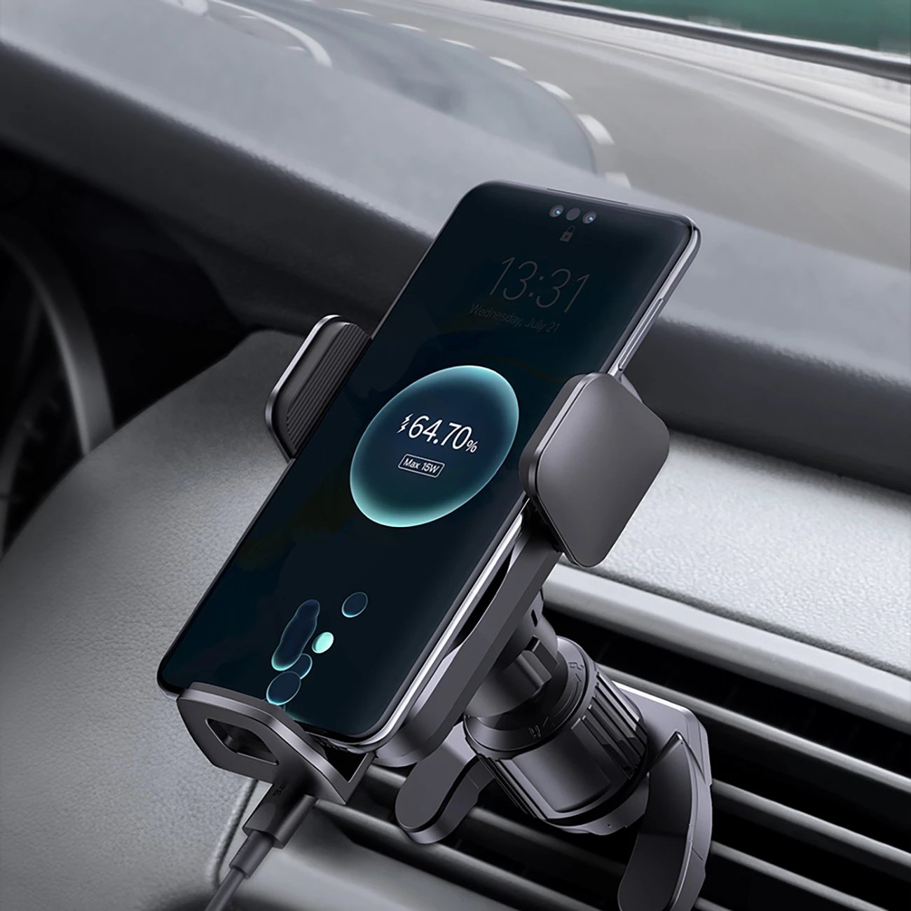 Mbajtës automatik Baseus Wisdom CGZX000001 me karikues wireless 15W, për grilë, i zi