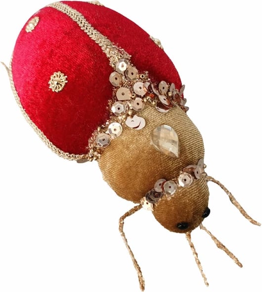 Dekor për Krishtlindje, bletë ROYAL LOVE BUG S, kadife e kuqe, 11x9x6 cm