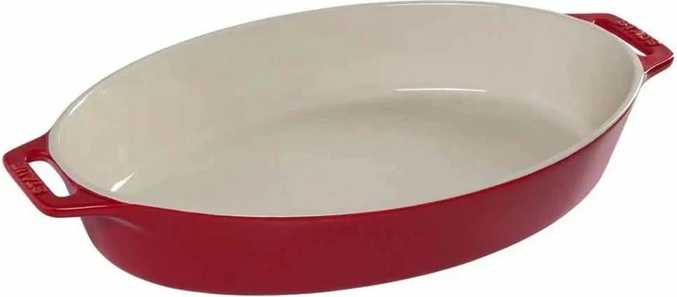 Enë pjekjeje qeramike Staub oval 4L 37cm e kuqe