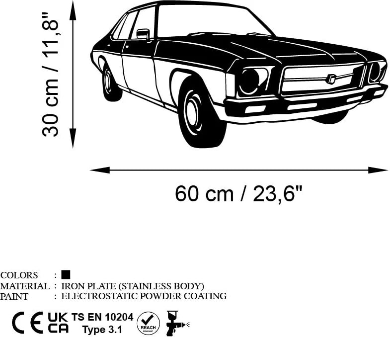Aksesor dekorativ metalik për mur, veturë vintage sedan Holden Kingswood, ngjyrë e zezë