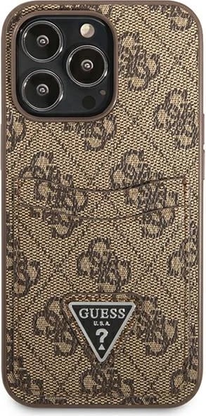 Mbështjellës Guess 4G Triangle Logo me xhepa për karta, për iPhone 13/13 Pro, Kafe