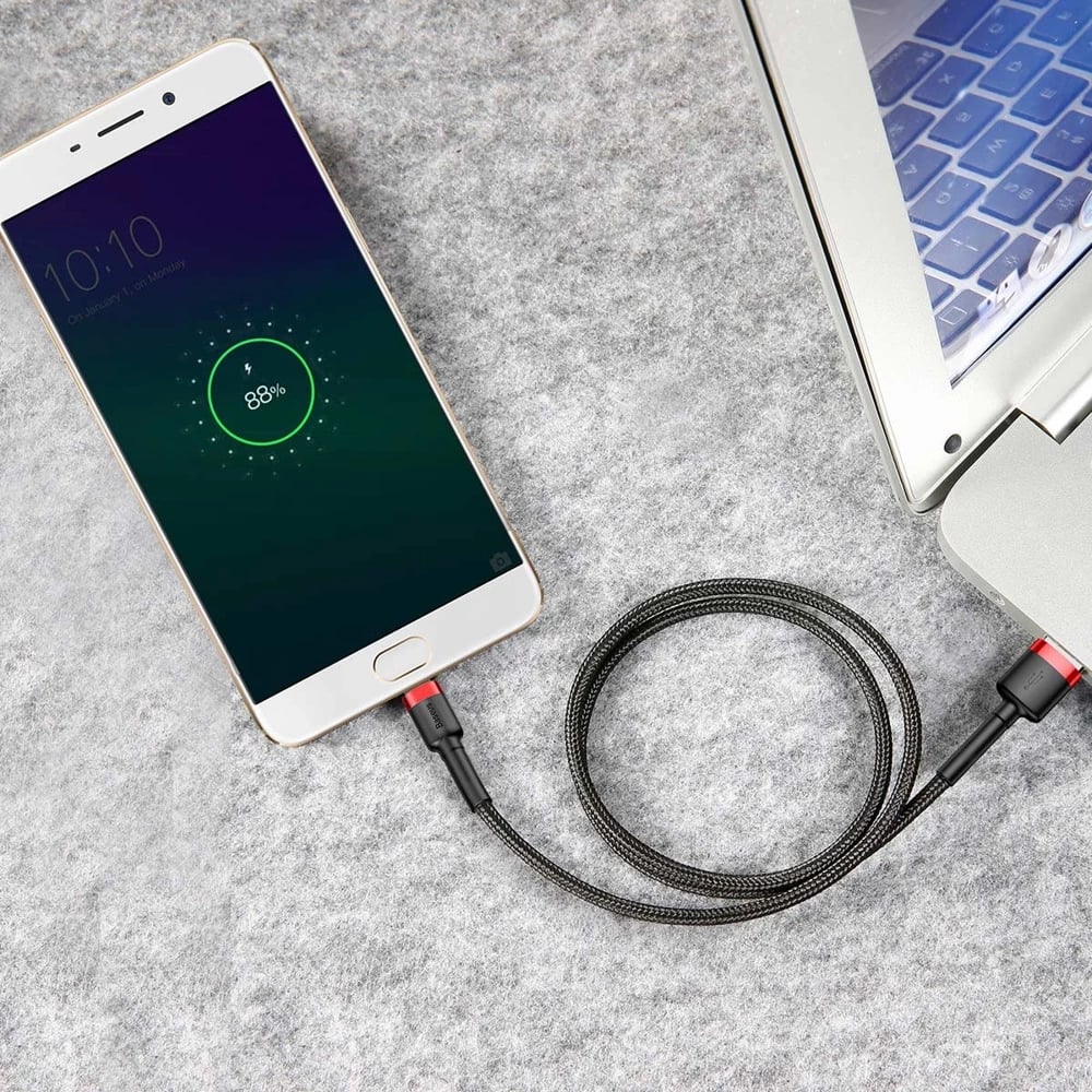 Kabllo Baseus Cafule CAMKLF-B91, USB-A në micro USB, 1m, e zezë/kuqe