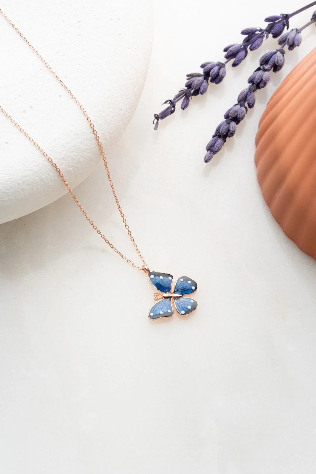 Qafore argjendi, ngjyrë rozë e artë, gur emalje blu, Jumeon, NRZ99250