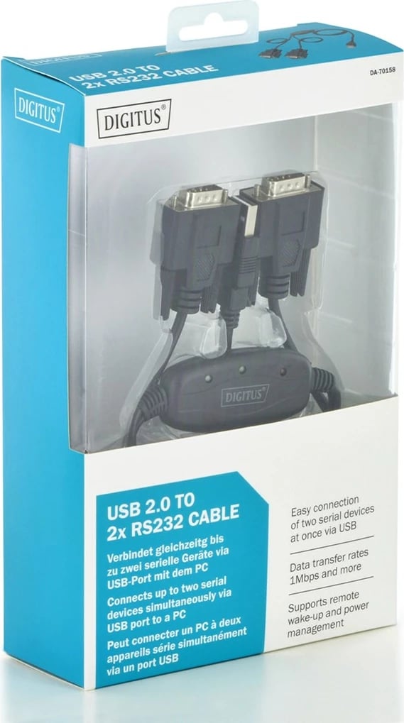 Kabëll DIGITUS USB 2.0 në 2x RS232, 1.5 m, Zi