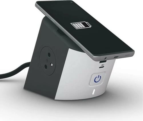 Zgjatues Legrand 049412 me 2 priza 2P+E, karikues induktiv Qi, USB A+C, 2m, zi/gri