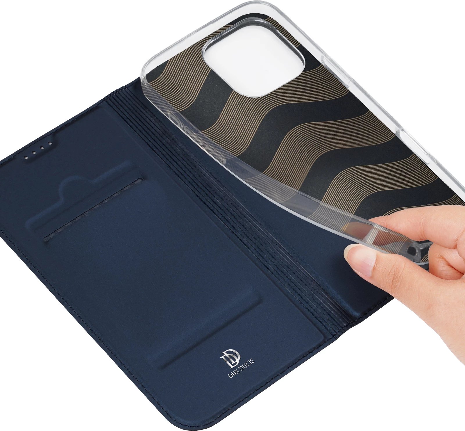 Mbështjellës Dux Ducis Skin Pro për iPhone 16 Pro Max, me kapak dhe xhep për kartela, kaltër Mbështjellës Dux Ducis Skin Pro për iPhone 16 Pro Max, me kapak dhe xhep për kartela, kaltër