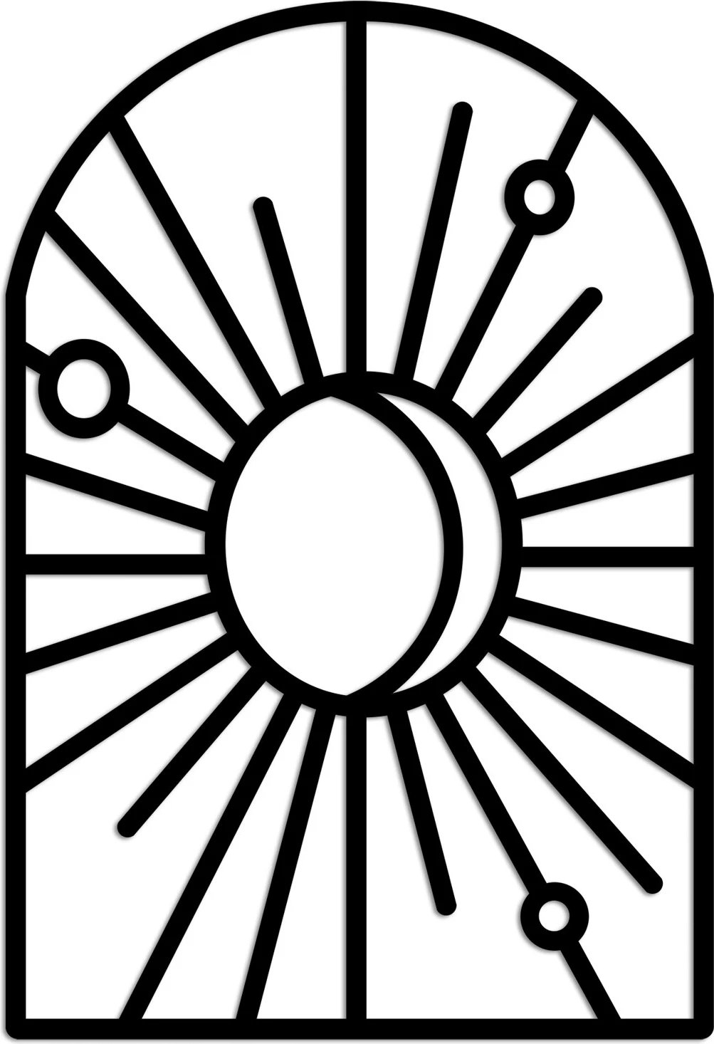 Aksesor dekorativ metalik për mur, dizajn dritare dhe hënë, ngjyrë e zezë, madhësia L