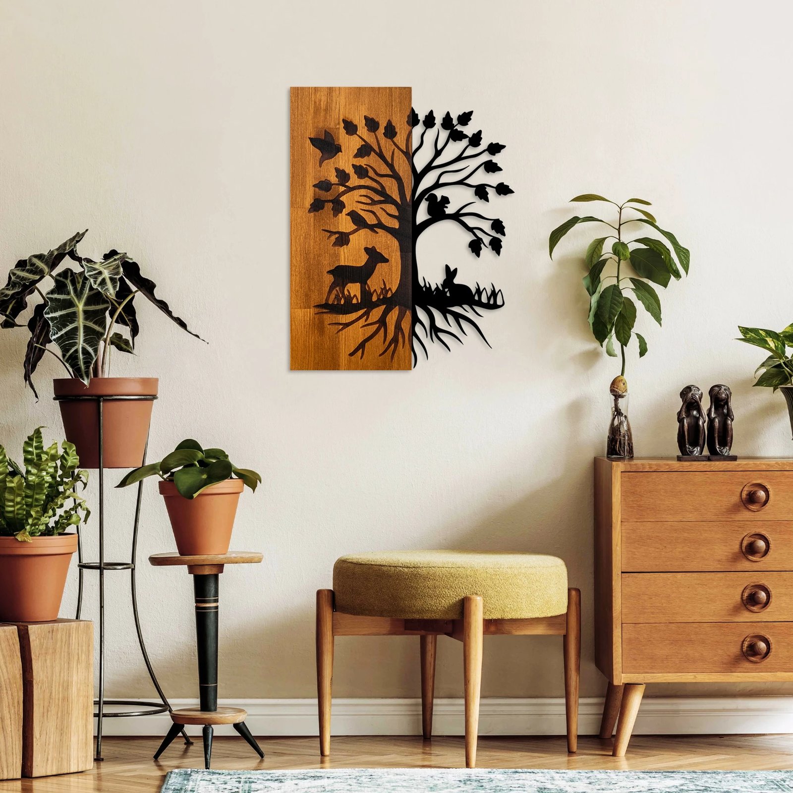 Aksesor dekorativ prej druri për mur, Wallity, natyrë, ngjyrë arre/zezë