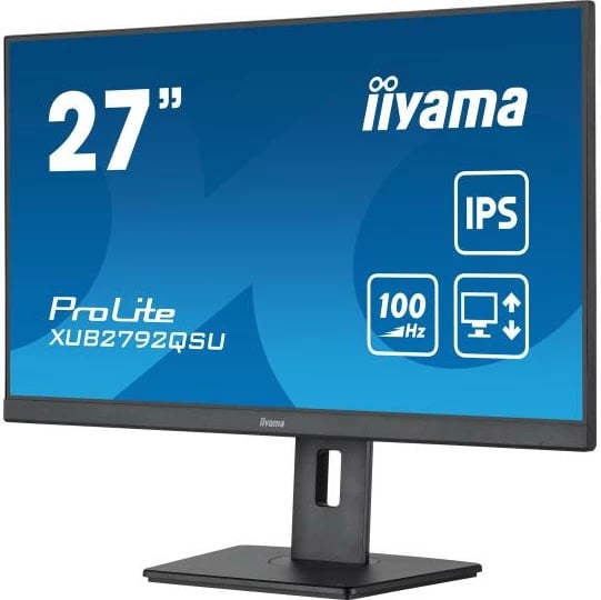 Monitor, iiyama ProLite XUB2792QSU-B6 27" QHD 2560x1440 IPS 100Hz AdaptiveSync USB 3.2 altoparlantë HDMI DisplayPort këmbë rregullim lartësie 150 mm, e zezë