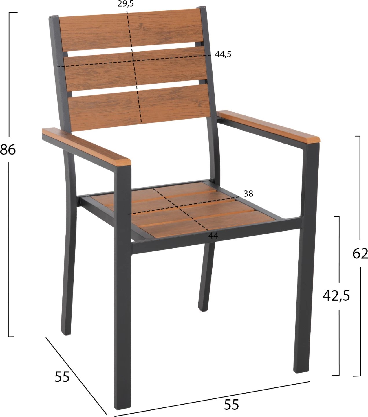 Karrige alumini SAGA FH5981.03, ngjyrë anthracite-polywood natyrale, 55x55x86H cm