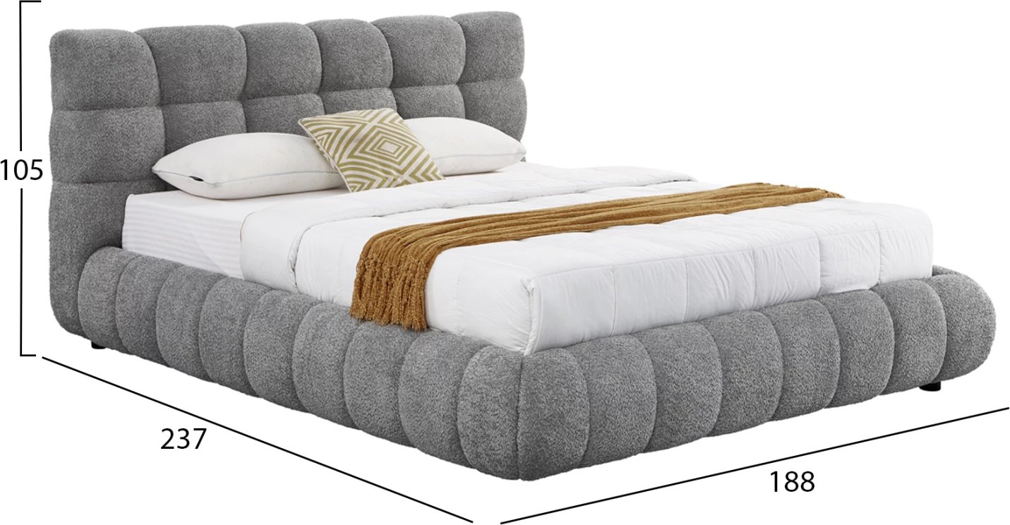 Krevat dopio me hapësirë për depo, stof chenille gri, SOMNIUM CD725.01, dyshek 160x200cm