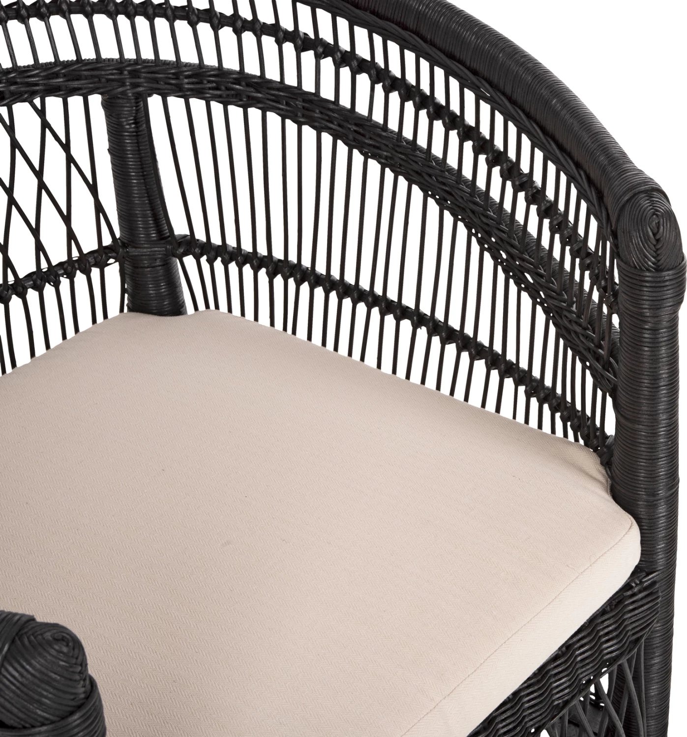 Karrige Malawi FH9635.03 dru mahogany me rattan, jastëk bardhë e zi, 80x70x86H cm