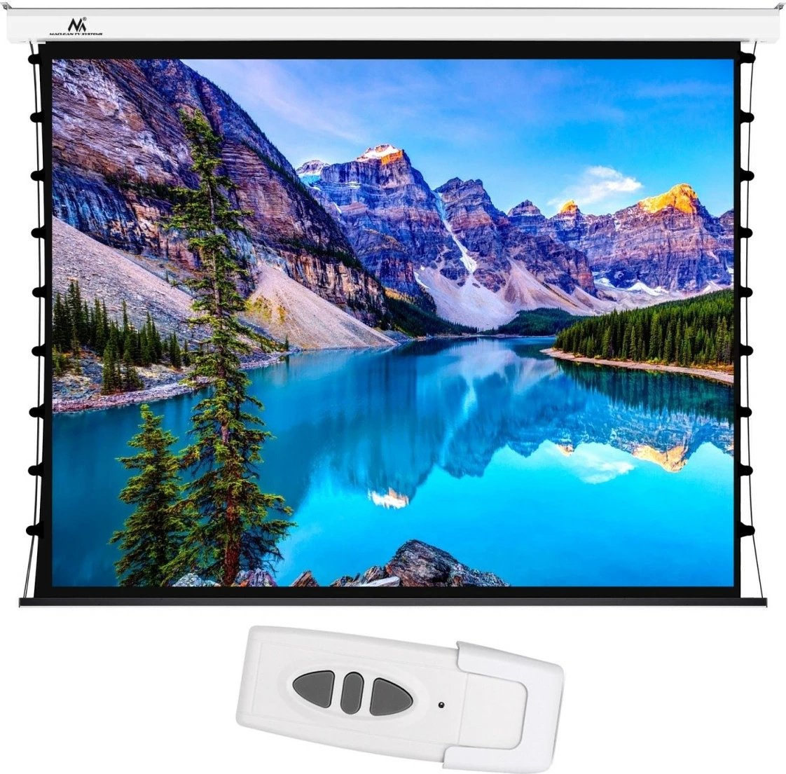 Ekran projekcioni elektrik me tensionim, Maclean MC-952, 150" diagonal, format 16:9/4:3, montim mur/suspendim, me pilot, e bardhë mat