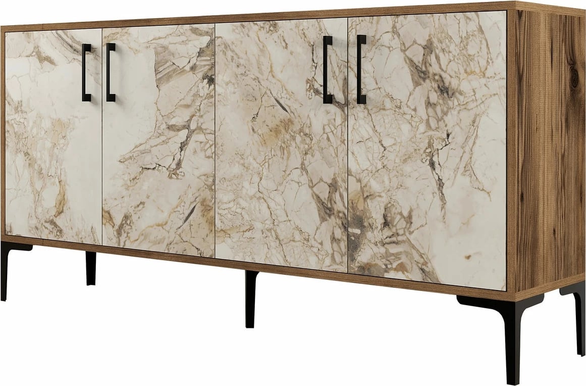 Konsolë Hanah Home, Kiev 160, ngjyrë arre, mermer i bardhë