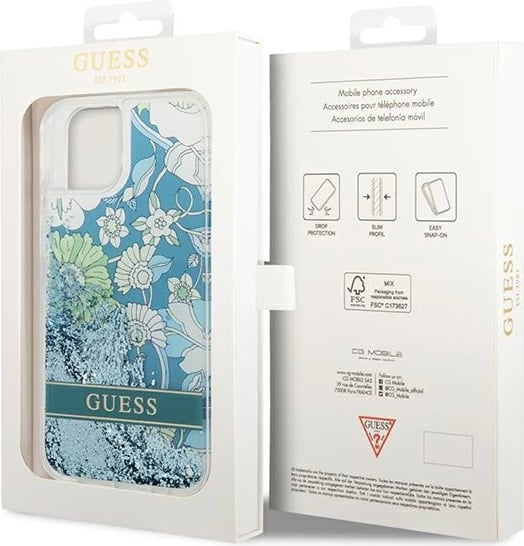 Mbështjellës Guess Flower Liquid Glitter për iPhone 14 6.1", i gjelbër, hardcase Mbështjellës Guess Flower Liquid Glitter për iPhone 14 6.1", i gjelbër, hardcase