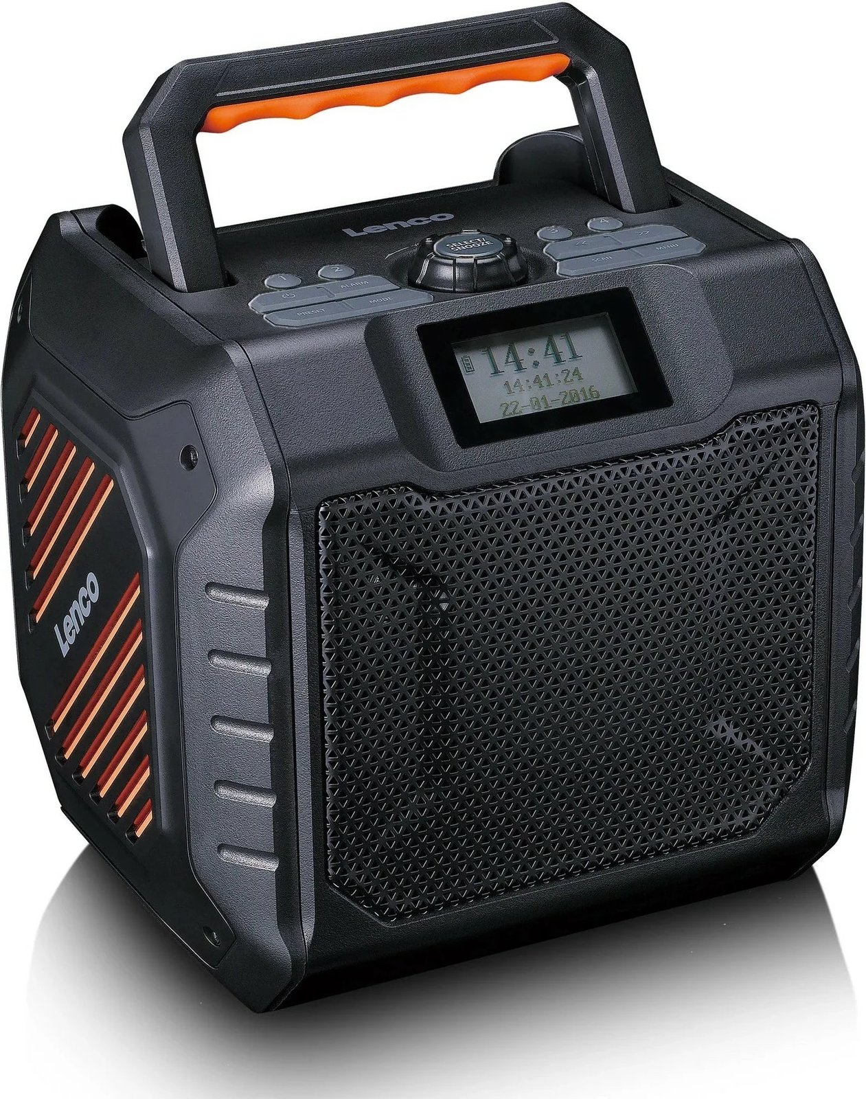 Radio portabile Lenco ODR-160GY, Bluetooth, 30 orë bateri, SD, zezë/portokalli