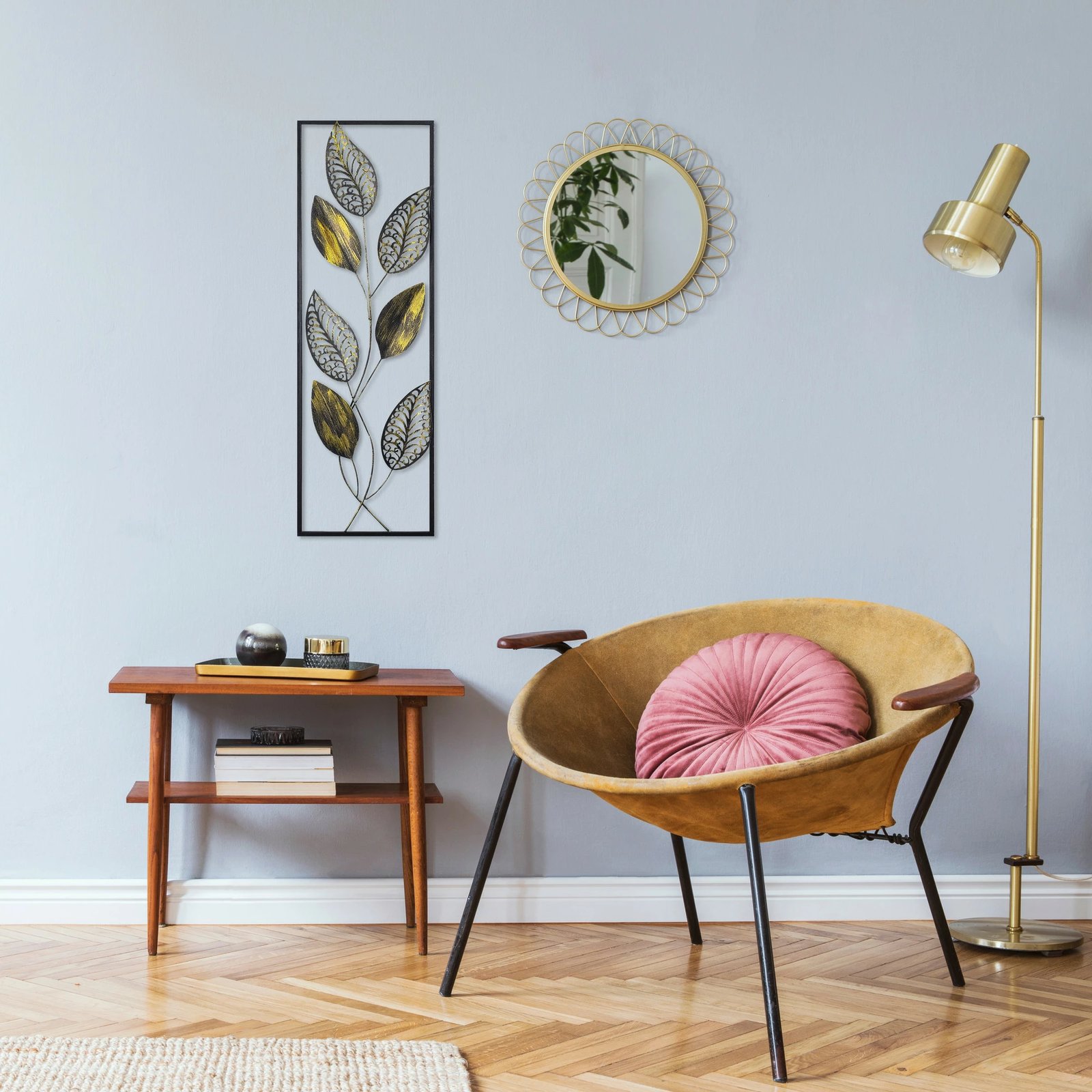 Aksesor dekorativ muri prej metali, Wallity, gjethe metalike, shumëngjyrëshe