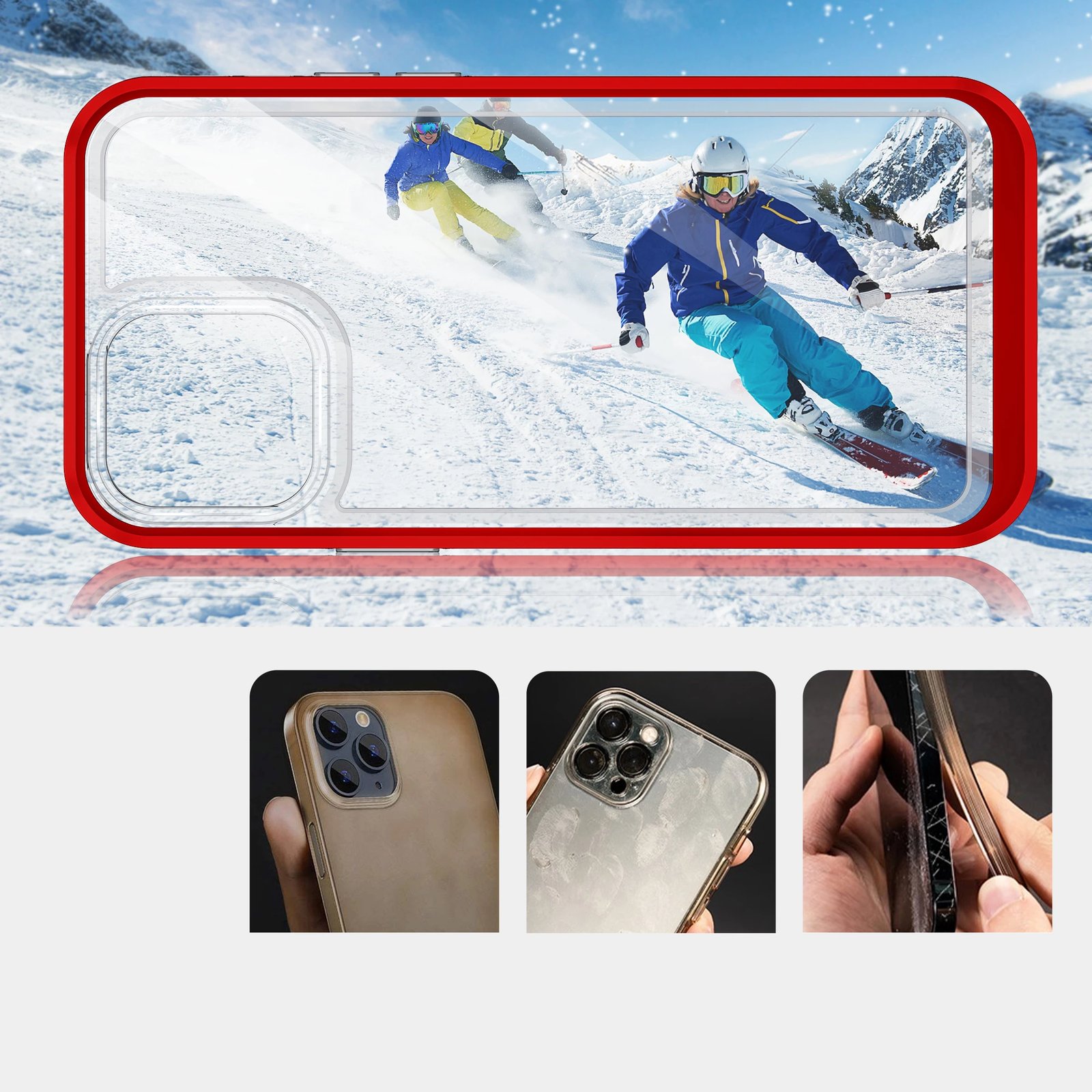 Mbështjellës Hurtel Hybrid Armor Clear 3in1 për iPhone 13 Pro Max, Transparent me të kuqe