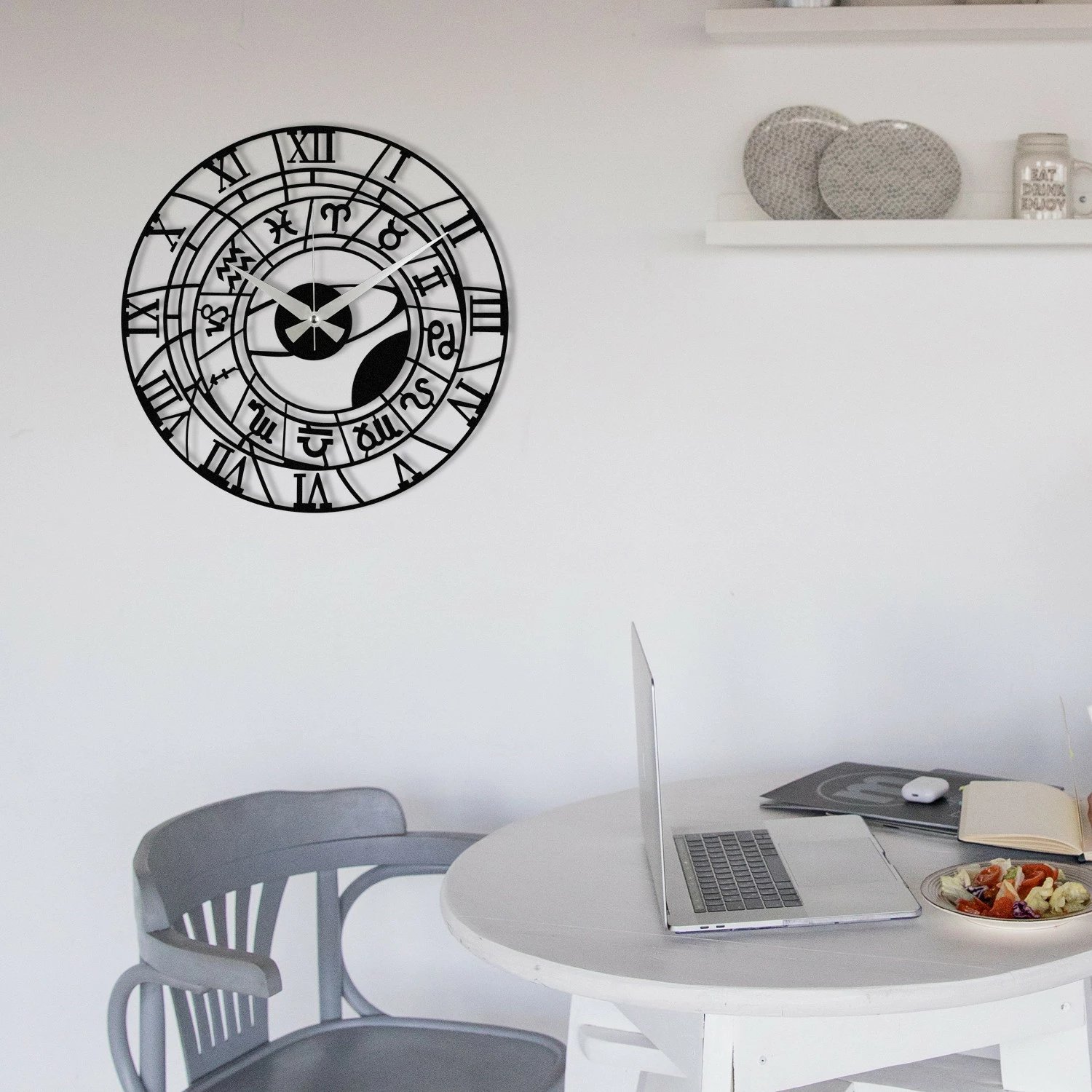 Orë muri dekorative prej metali, Wallity Enzoclock - S025, e zezë, 48x48cm