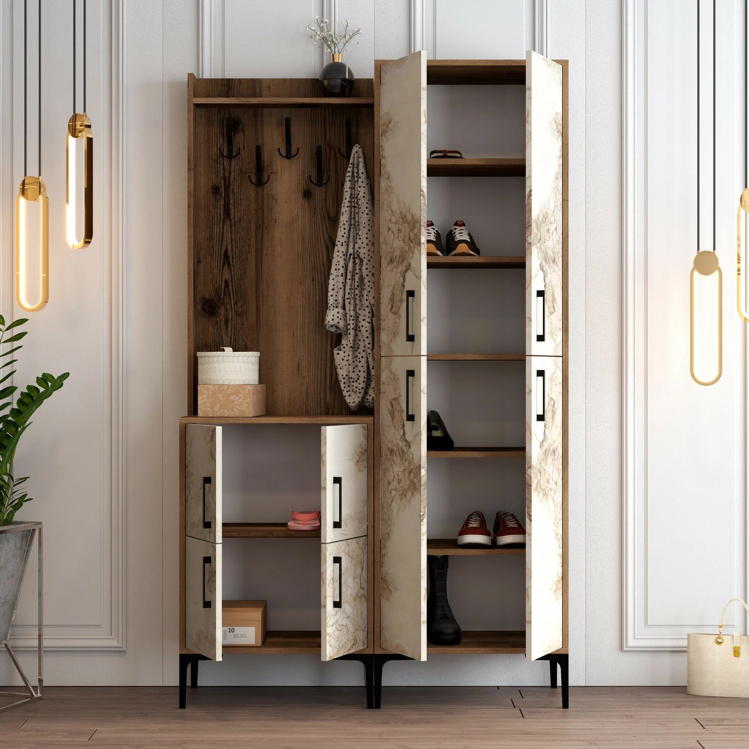 Stendë për korridor, Berlin BA, ngjyrë arre dhe mermer i bardhë