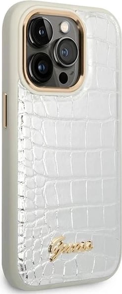 Mbështjellës Guess Croco Collection për iPhone 14 Pro 6.1", argjendtë