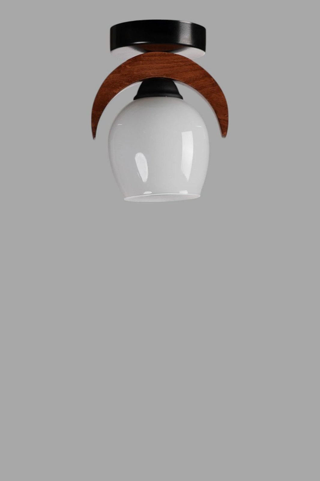 Llambë tavani Opviq, 9004-1, metal, detaje druri, xham, e bardhë/nogal/e zezë